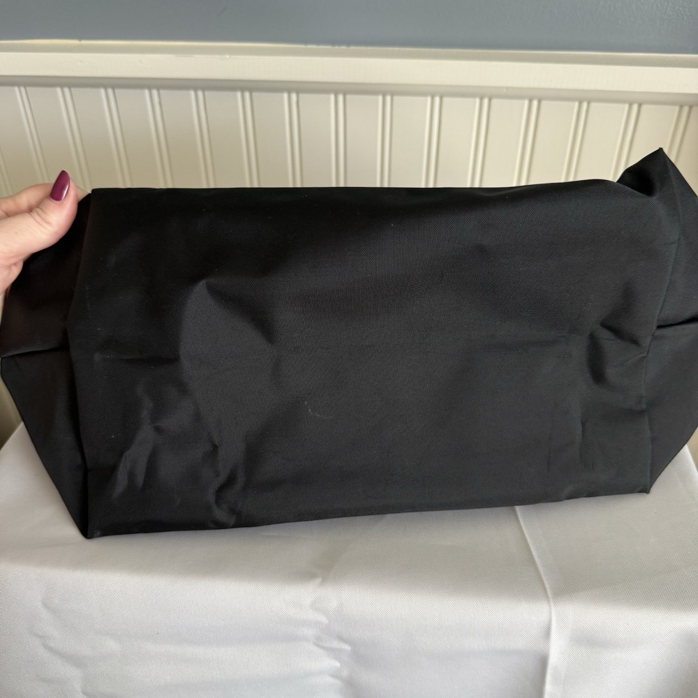 LONGCHAMP Le Pliage Large Tote Bag Black Brown Nylon Shoulder Bag Purse EUC - Picture 4 of 13